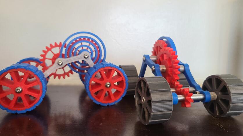 Pull-back wind-up toy car. The toy demonstrates the STEM concept of the conservation of energy by transforming stored elastic structural energy (of a spring) into kinetic energy that moves that car.